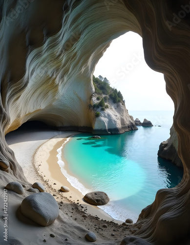 Natural Sea Arch with Golden Light and Tranquil Waves
