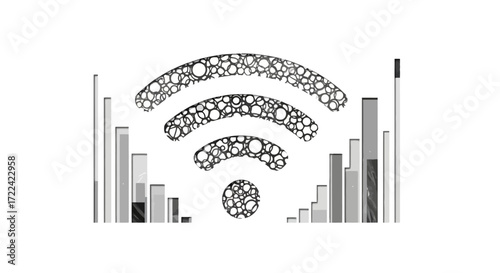 Abstract Wi-Fi Signal Strength Illustration with Bubble Pattern Design