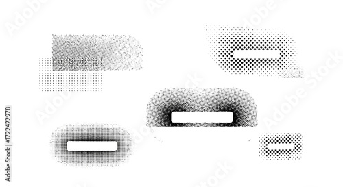 Halftone Pattern Shapes with Rectangular Cutouts on White Background