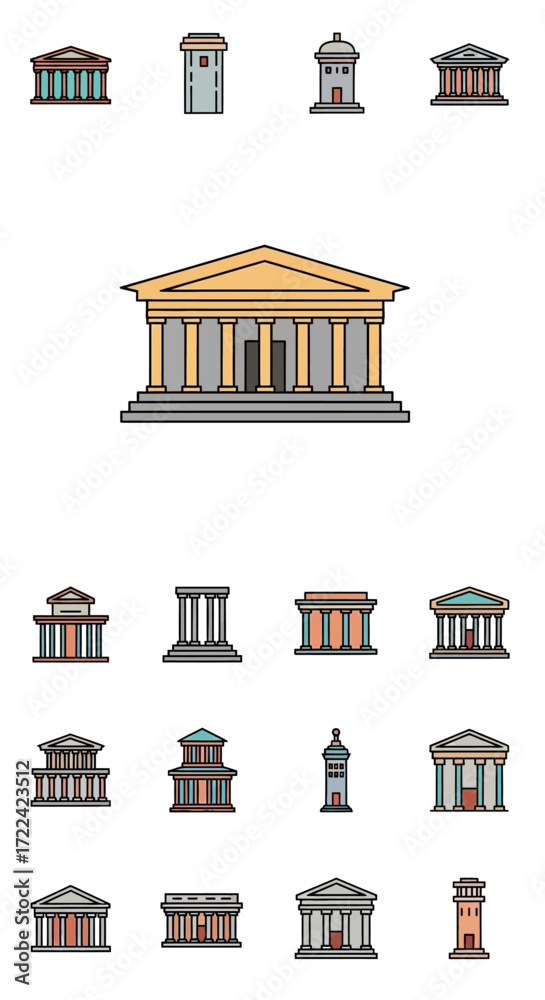 Obraz premium Collection of various architectural illustrations, showcasing diverse building designs and structures.