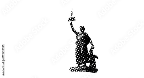 Motherland Calls Statue with Sword, Black and White Halftone