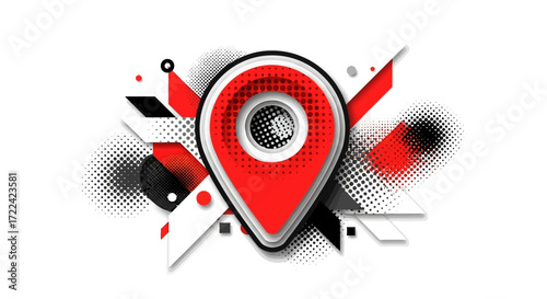 Abstract Red and White Geo-Patterned Location Pin