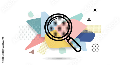 Magnifying Glass with Colorful Abstract Shapes Illustration
