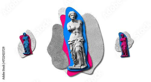 Venus de Milo Statue with Halftone and Color Accents