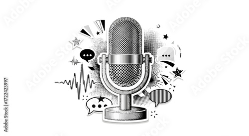 Vintage Microphone with Graphic Design Elements