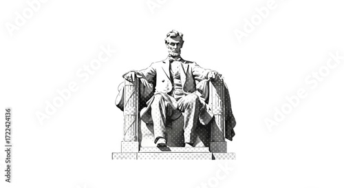 Abraham Lincoln Statue in Seated Position, Black and White.