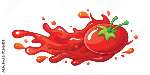 Tomato splash vector illustration fresh food design sauce ketchup organic vegetable art
