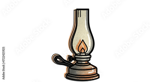 Vintage Kerosene Lamp with Burning Flame Illustration