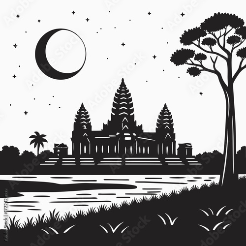 "Machu Picchu silhouette art Peru Andes mountain landmark poster, Inca citadel ruins illustration, black and white minimalist travel wall decor for cultural heritage architecture lovers"