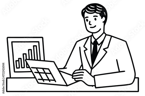Businessman working on laptop and reviewing financial chart data office desk