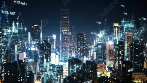 Wallpaper Mural Cityscape night digital data overlay Torontodigital.ca