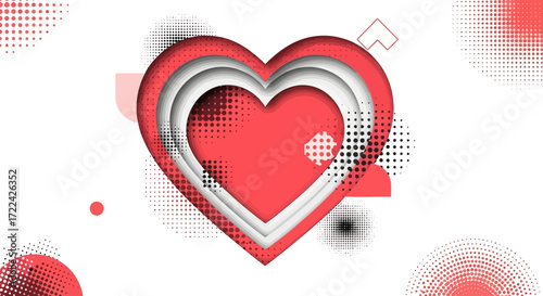 Layered Heart Design with Halftone Accents and Modern Style