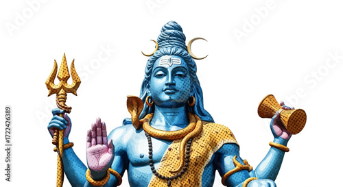 Blue Shiva Statue with Trishul and Damaru