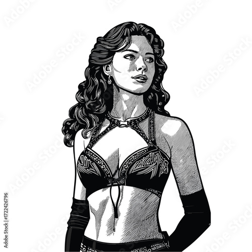 Engraving of Retro Pin-up Woman in Lingerie