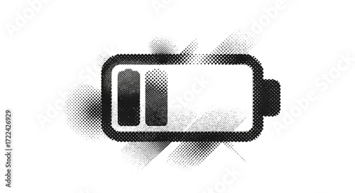 Halftone Battery Icon with Low Charge Level Indication