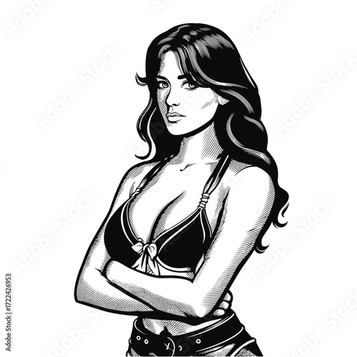 Engraving of Vintage Woman Wrestler