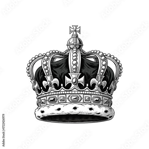 Engraving of Vintage Style King's Crown