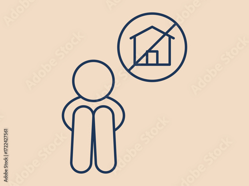 Homeless icon. Social issues problems icon. Simple vector illustration in modern thin line style. Vector illustration.