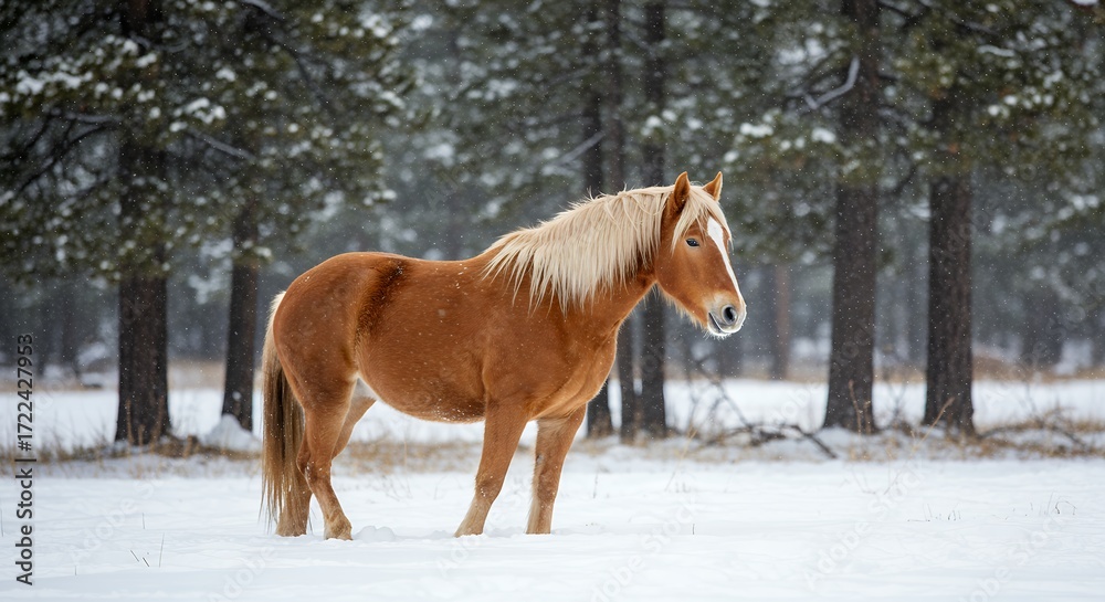 Obraz premium Horse in snowy forest