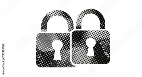 Two Halftone Padlocks Interlocked, Security Concept