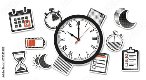 Time Management Icons: Clock, Calendar, and Productivity Tools