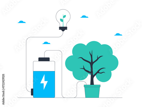 Green energy renewal to produce environmentally friendly electrical energy. Green energy vector illustration. Flat illustration.