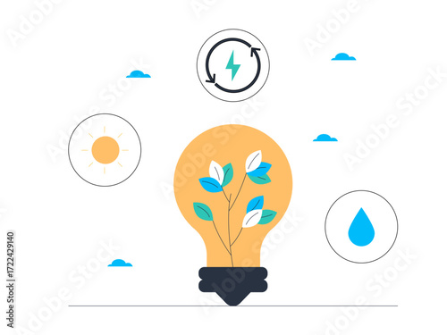 Some types of environmentally friendly alternative energy. Green energy vector illustration. Flat illustration.