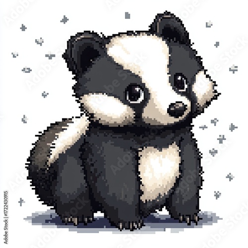 Cute pixel art badger cub