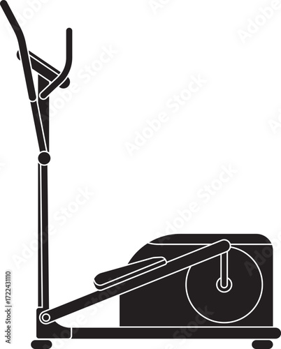 Elliptical trainer silhouette vector illustration, black gym equipment design. Perfect for fitness, workout, exercise, training, cardio, and health-related graphics or sports infographics.