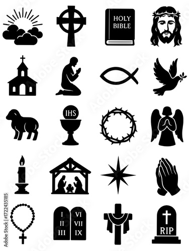Icon pack, icon sheet, christian theme, silhouette version 