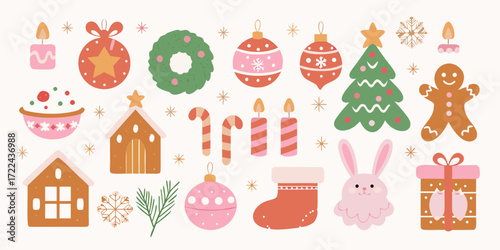 Charming christmas and holiday elements collection featuring gingerbread houses ornaments and festive decorations