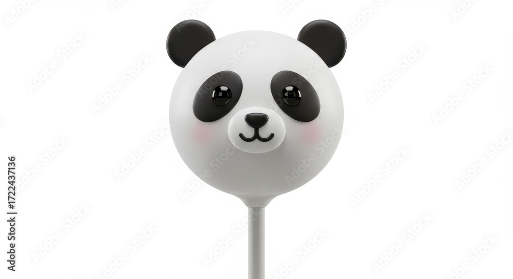 Fototapeta premium A delightful panda-shaped cake pop, presented against a plain white background, features cute details and simple color palette.