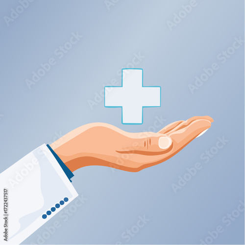 Healthcare Concept Hand Holding a Medical Cross - Symbol of Health and Assistance