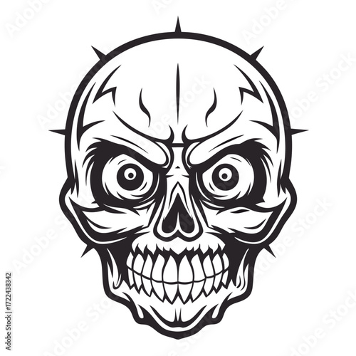 Intense Fierce Skull with Sharp Spikes Illustration
