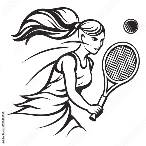 Young Woman Playing Tennis Game Professionally