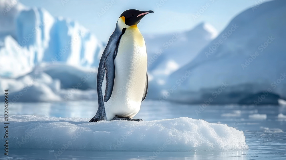 Fototapeta premium penguin stands gracefully on an ice floe in Antarctica