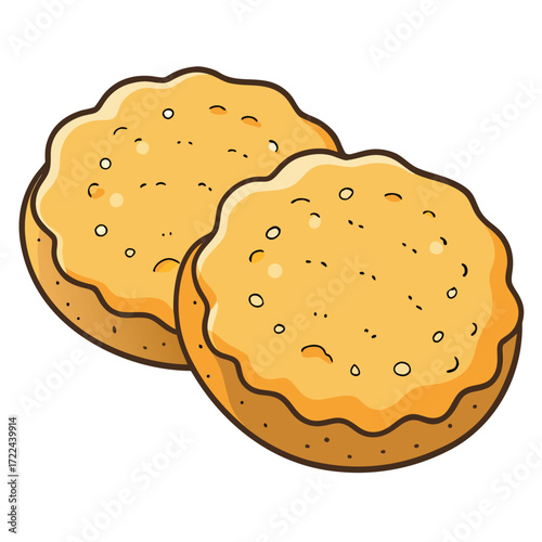 Two Round Golden Biscuits Freshly Baked Delicious Pastry