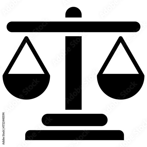 Justice Scale Glyph Black Silhouette Icon Design Vector - balance scale representing fairness, equality, justice, and legal compliance