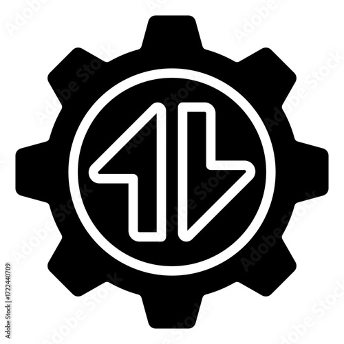 Arrow Setting Glyph Black Silhouette Icon Design Vector - Gear with up and down arrows inside, symbolizing system adjustment, configuration, and process control
