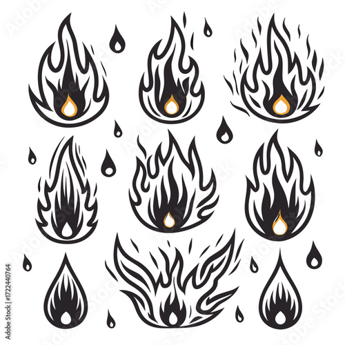 Set of Fiery Flames and Drops