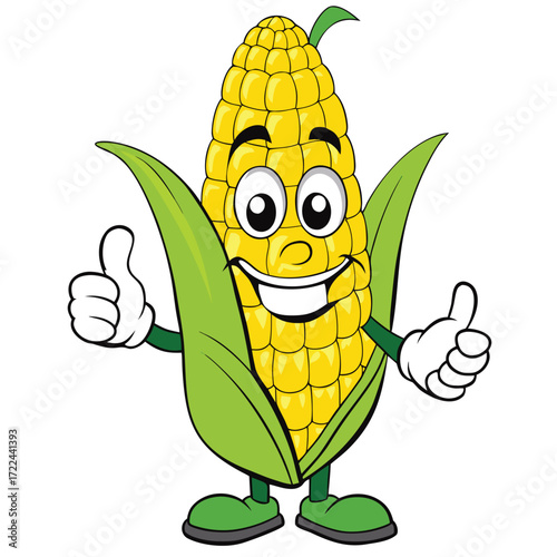 Happy Cartoon Corn Cob Character Giving Thumbs Up