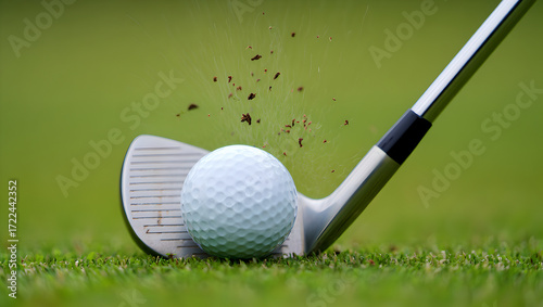 Detailed View of a Golf Ball Being Struck by an Iron Club