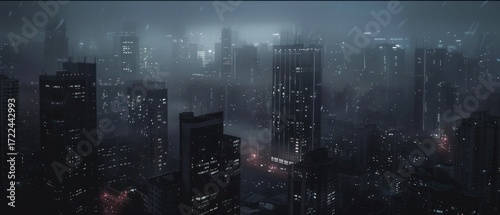 Wallpaper Mural Cityscape at night under fog Torontodigital.ca