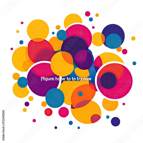 Colorful abstract design with overlapping circles in various shades of vibrant hues. Text 