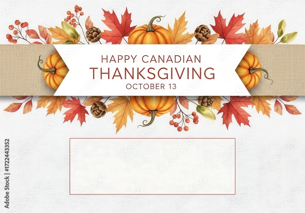 Fototapeta premium Happy canadian thanksgiving autumn harvest decorations with pumpkins and leaves