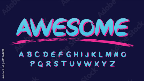 blue and pink aggressive brush isolated letters