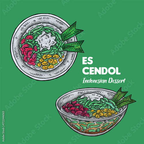 Adobe Illustrator Artwork Hand-drawn illustration design of Indonesian dessert Es Cendol