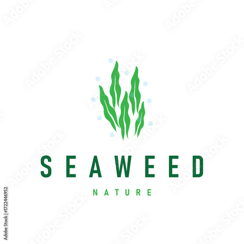 seaweed logo with a simple minimalist concept of ocean plant fish, design, symbol, illustration, template