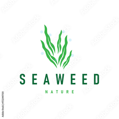 seaweed logo with a simple minimalist concept of ocean plant fish, design, symbol, illustration, template