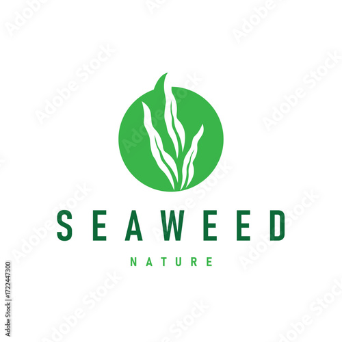 seaweed logo with a simple minimalist concept of ocean plant fish, design, symbol, illustration, template